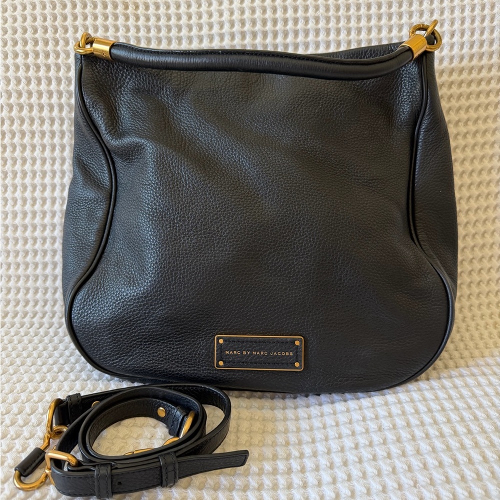 Marc Jacobs 3Way Black Leather Hobo Bag with Gold Accents